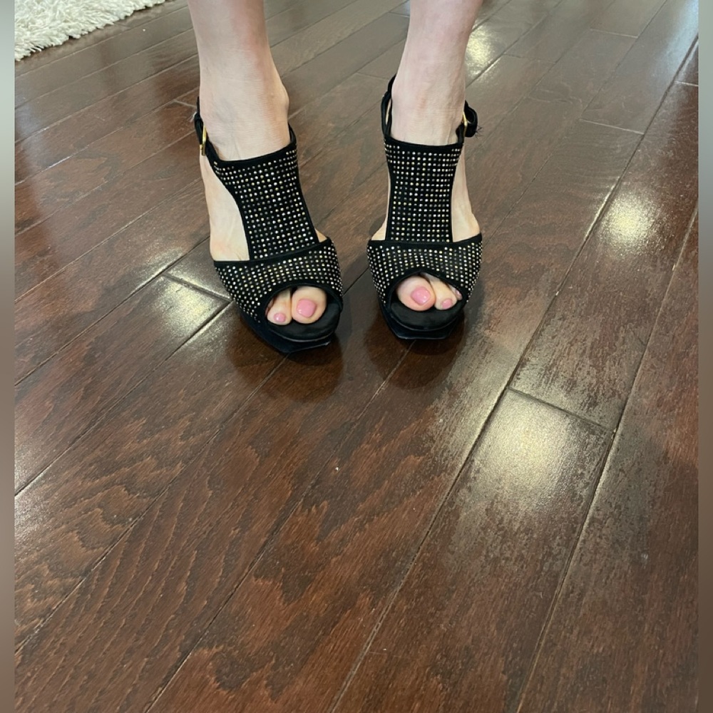 YSL black suede and gold studded heels - Picture 6 of 8